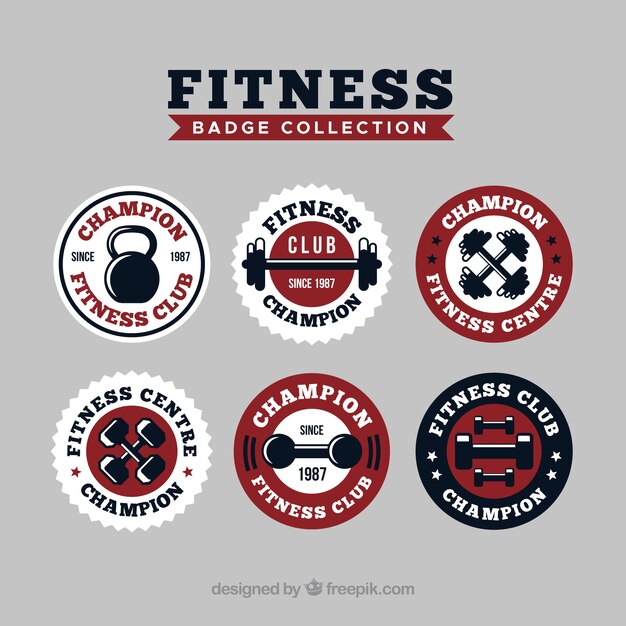 Set of fitness badges in flat style