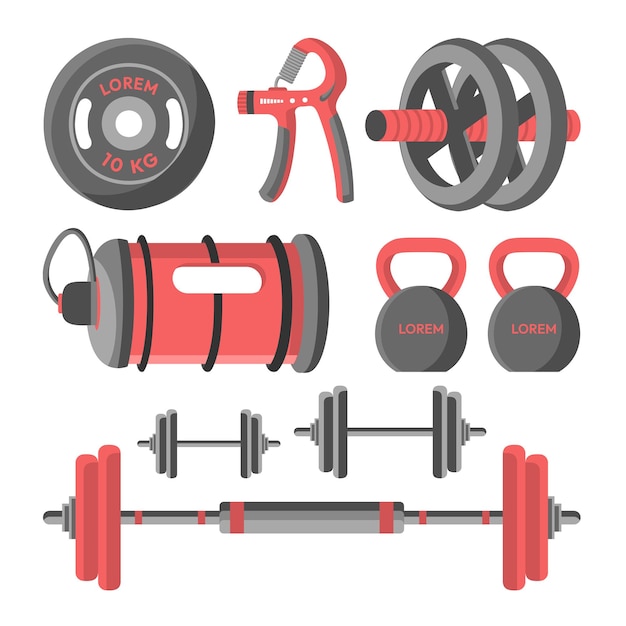 Free Vector set of fitness and gym equipment tools for sports training