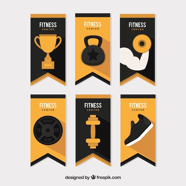 Free vector set of fitness labels in flat style