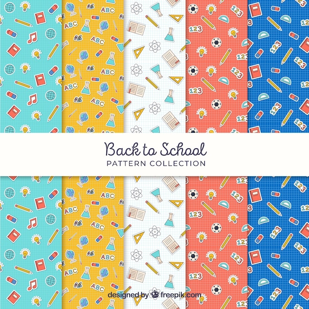 Set of five back to school patterns