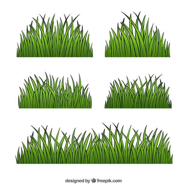 Free Vector set of five hand-drawn grass borders