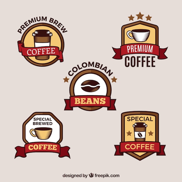 Set of five retro coffee badges