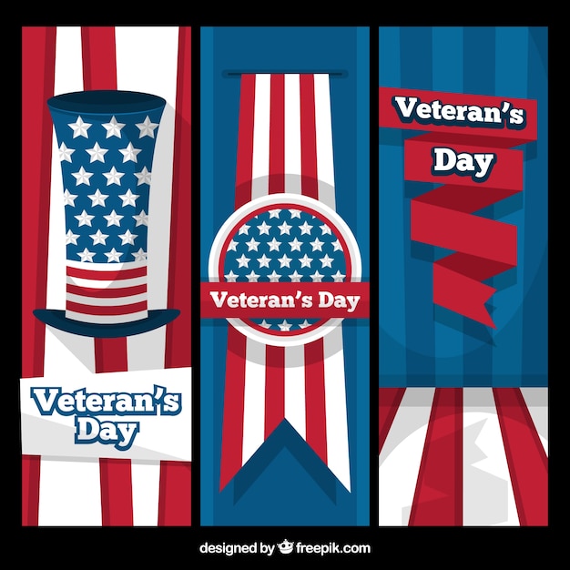 Set of flat banners for veterans day