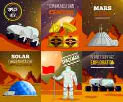 Free vector set of flat cards of planet colonization