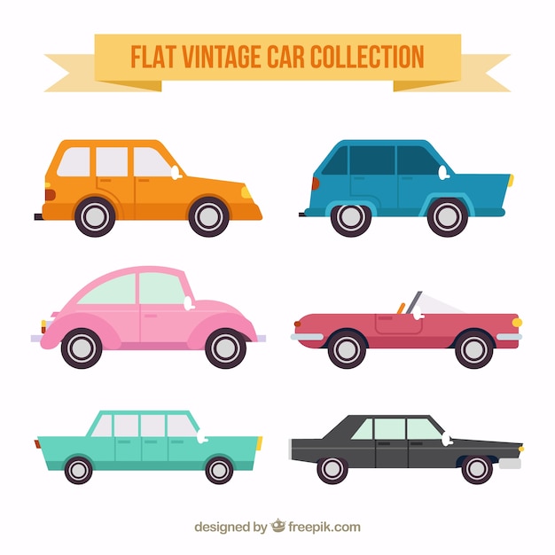 Free Vector set of flat colored cars in retro style