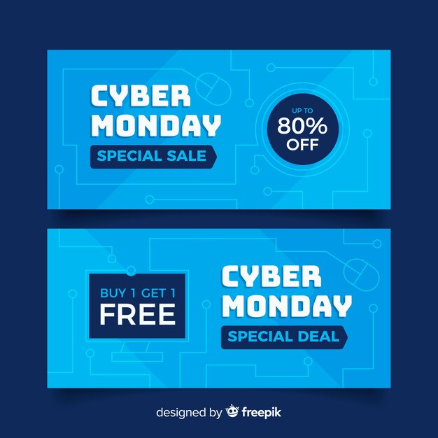 Set of flat cyber monday banners