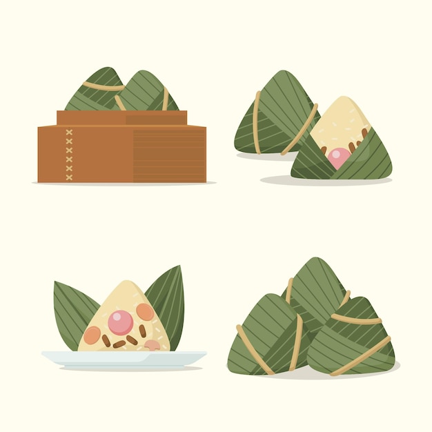 Set of flat design dragon boat's zongzi