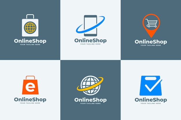 Set of flat design e-commerce logos