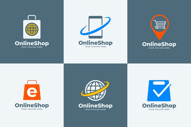 Set of flat design e-commerce logos