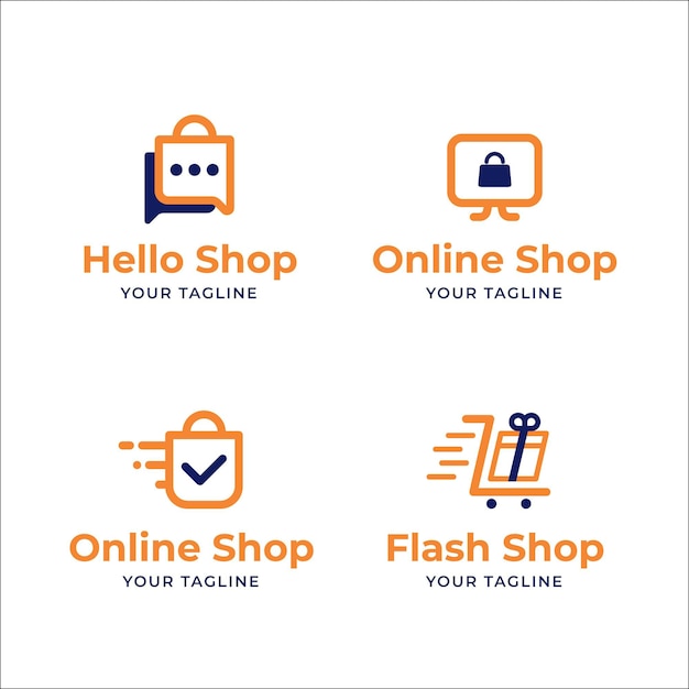 Free Vector set of flat design e-commerce logos