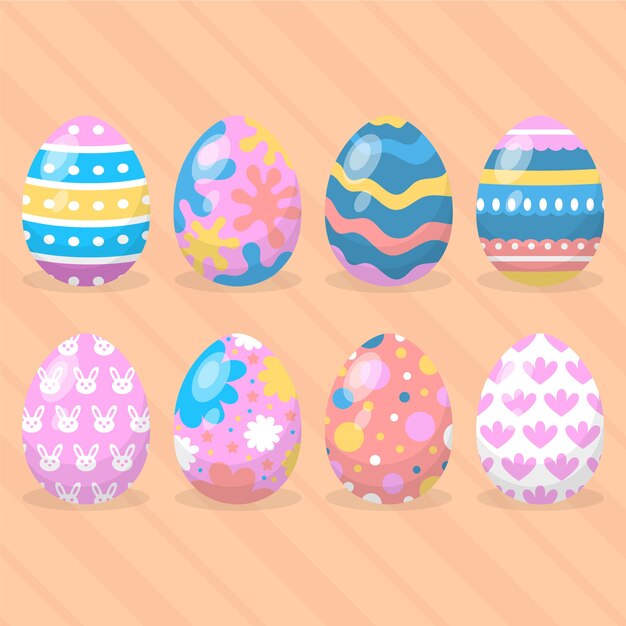 Set of flat design easter eggs