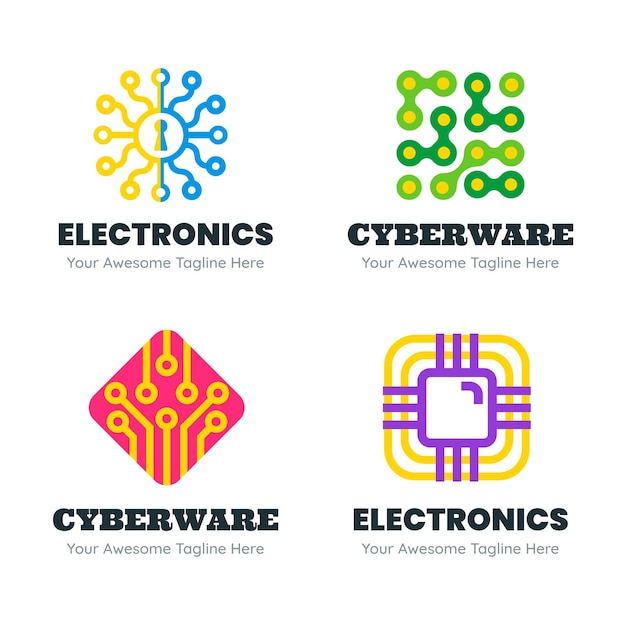 Free Vector set of flat design electronics logo templates