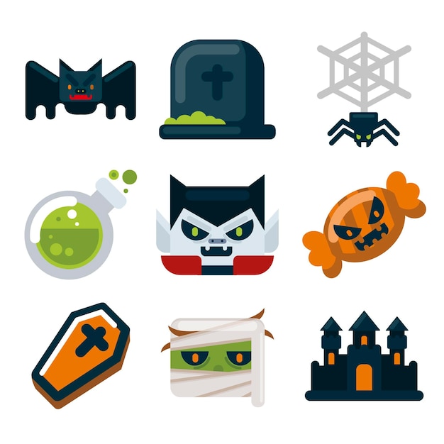 Set of flat design halloween elements