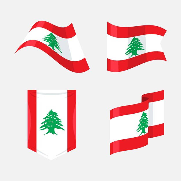 Set of flat design lebanese flags