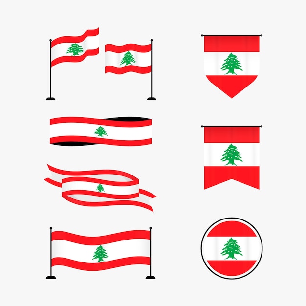 Set of flat design lebanese flags