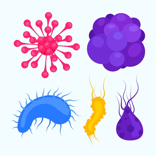 Free Vector set of flat design microscopic viruses of various colour