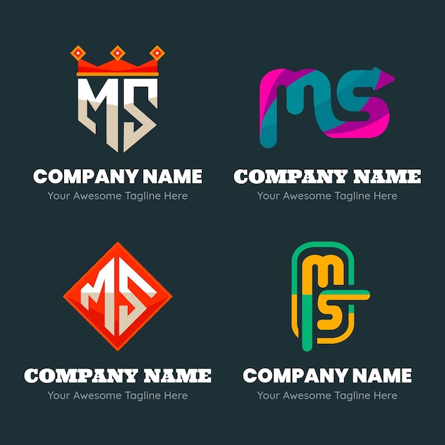 Free Vector set of flat design ms logo templates