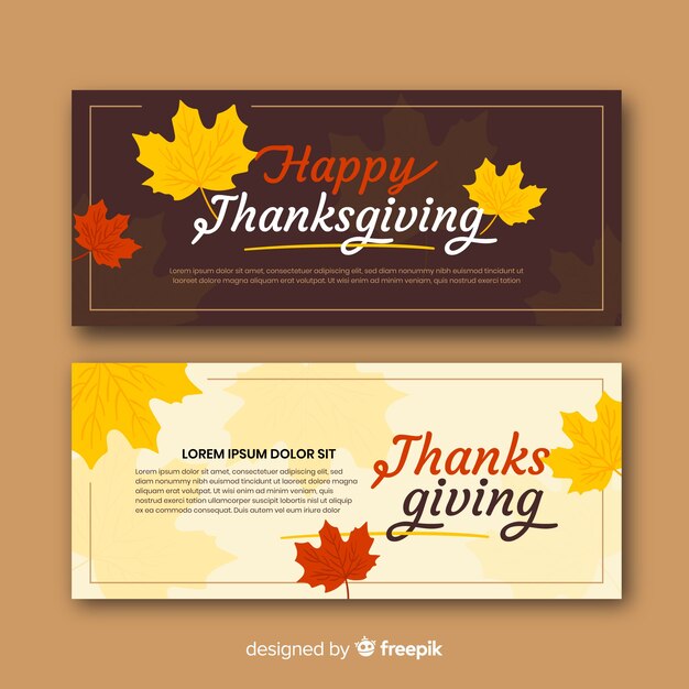 Set of flat design thanksgiving day banners