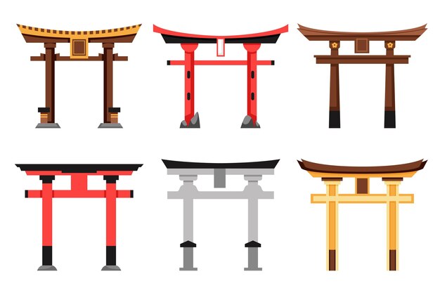 Set of flat design torii gate