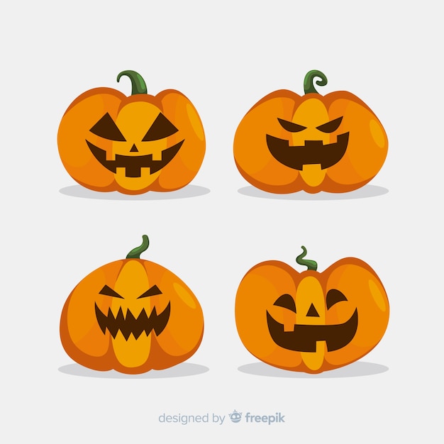 Set of flat halloween pumpkins