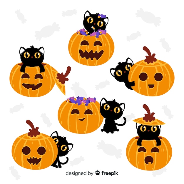 Set of flat halloween pumpkins