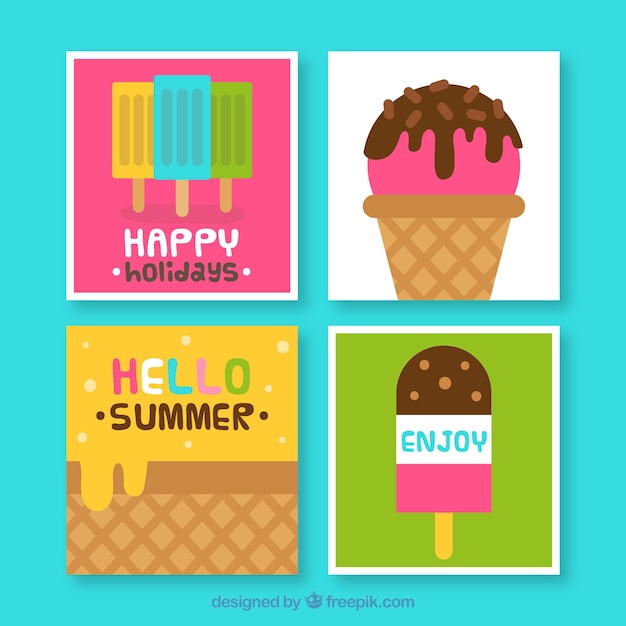 Set of flat ice cream cards