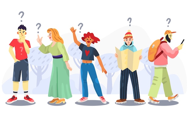 Free Vector set of flat people asking questions