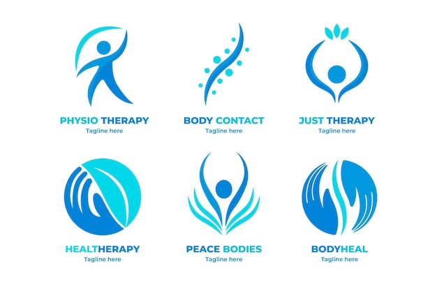 Set of flat physiotherapy logo templates