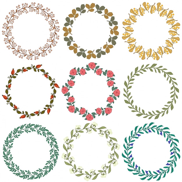 Set of floral decorative wreaths