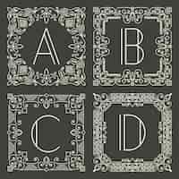 Free vector set of floral and geometric monogram logos with capital letter on dark gray background.