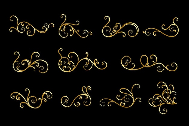 Free vector set of floral ornaments in golden colors