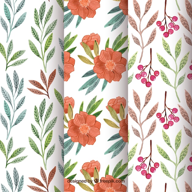 Free Vector set of floral patterns in watercolor style