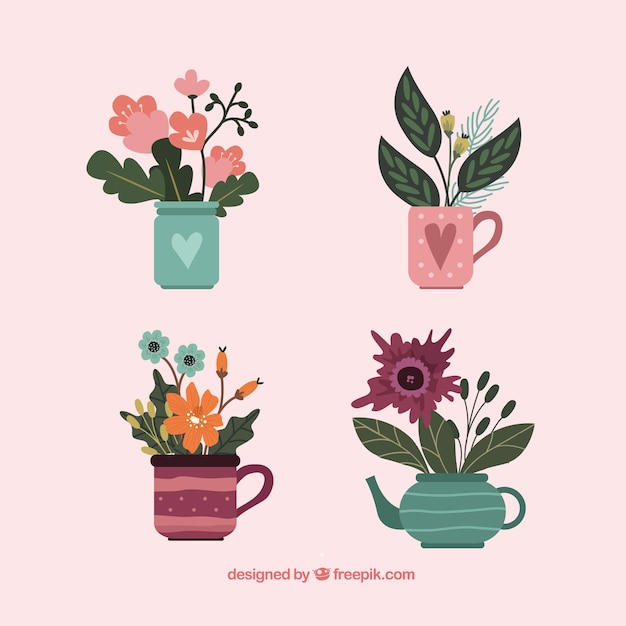 Free Vector set of flowers in hand drawn style