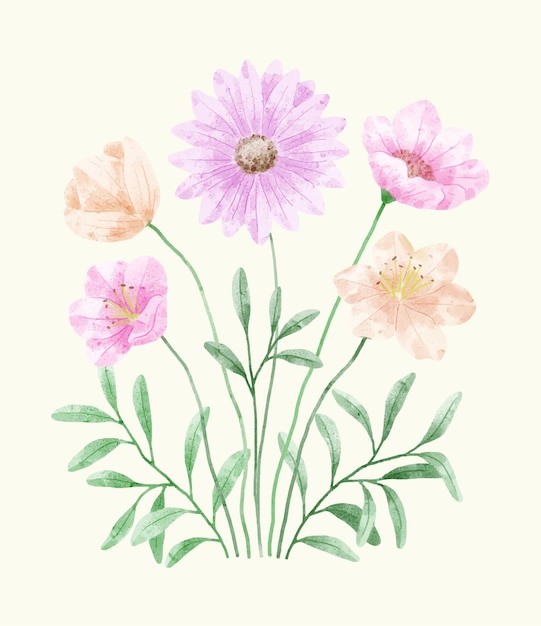 Free Vector a set of flowers painted with watercolors to accompany various cards and greeting cards