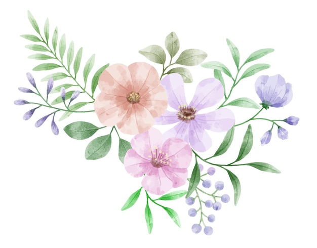 A set of flowers painted with watercolors to accompany various cards and greeting cards