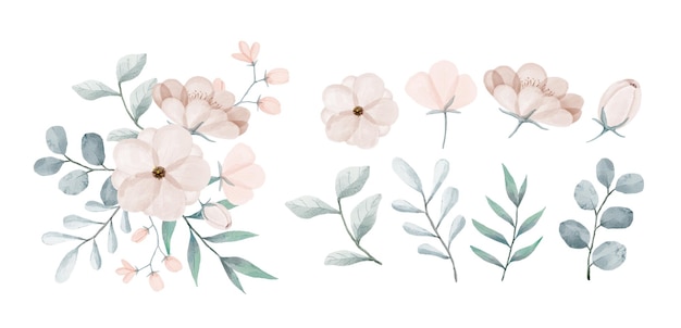 A set of flowers painted with watercolors