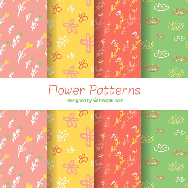 Set of flowers patterns with different colors