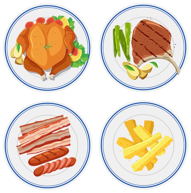 Free Vector set of food on plate