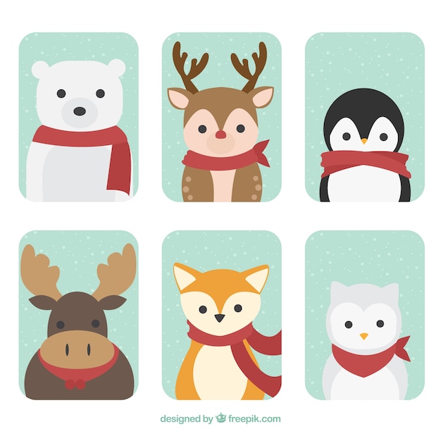 Free vector set of forest animals with red scarf