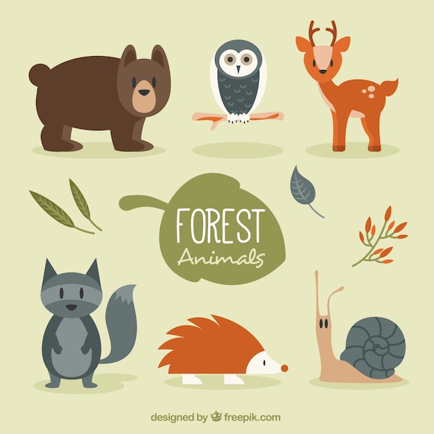 Free vector set of forest animals with vegetation