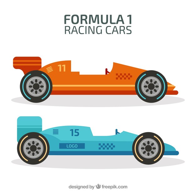 Set of formula 1 racing cars with flat design