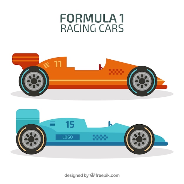 Set of formula 1 racing cars with flat design