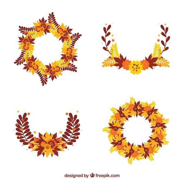 Free Vector set of four autumn floral ornaments