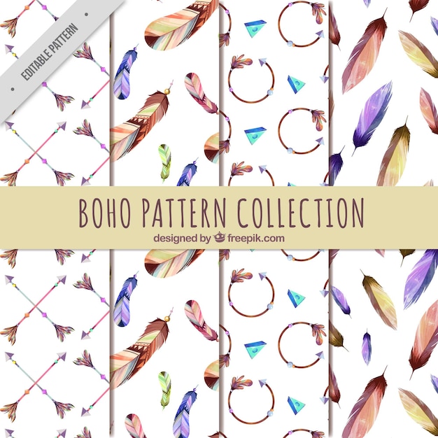 Free Vector set of four boho patterns in watercolor style