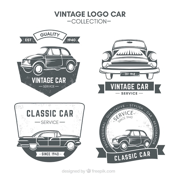 Set of four car logos in retro style