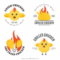 Free vector set of four chicken logos in flat design