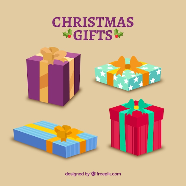 Set of four christmas gift in flat design