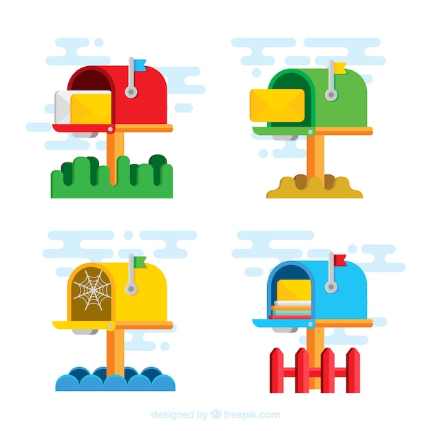 Set of four color mailboxes in flat design