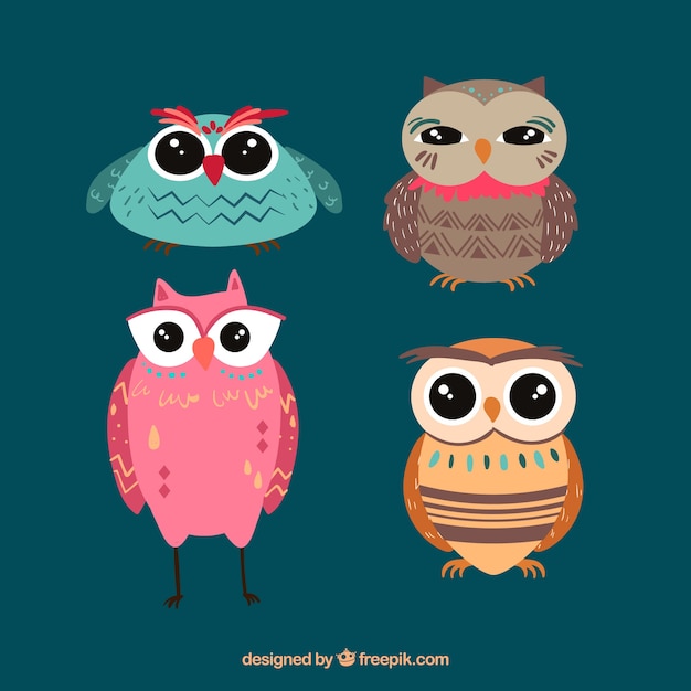 Free Vector set of four creative owls