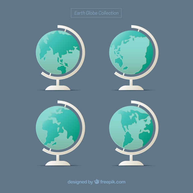 Free Vector set of four earth globe in flat design